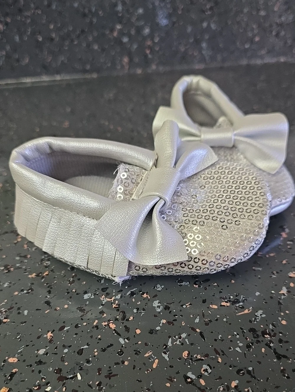 Silver Bow Sequin Baby Walker Shoes